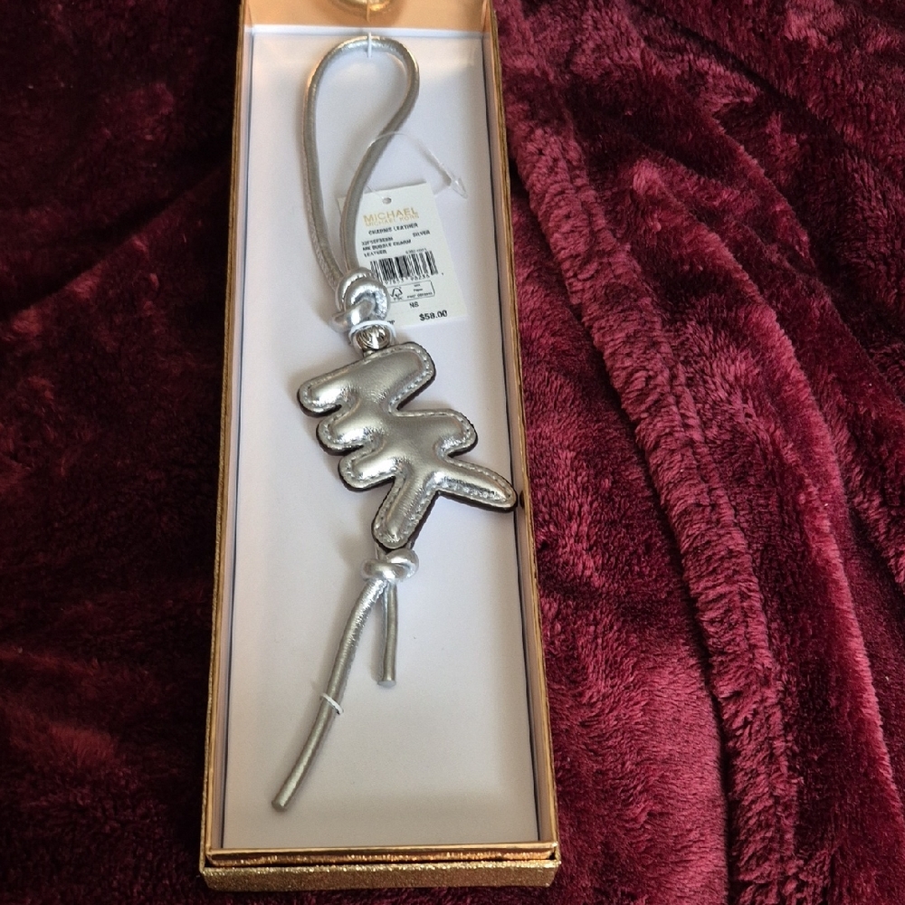 Michael Kors Silver Metallic MK Logo Charm Keychain
